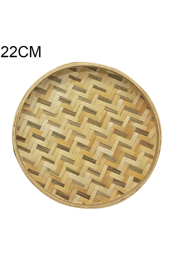 Handmade Round Bamboo Weaving Sieve Fruit Tea Basket Storage Organizer 22cm
