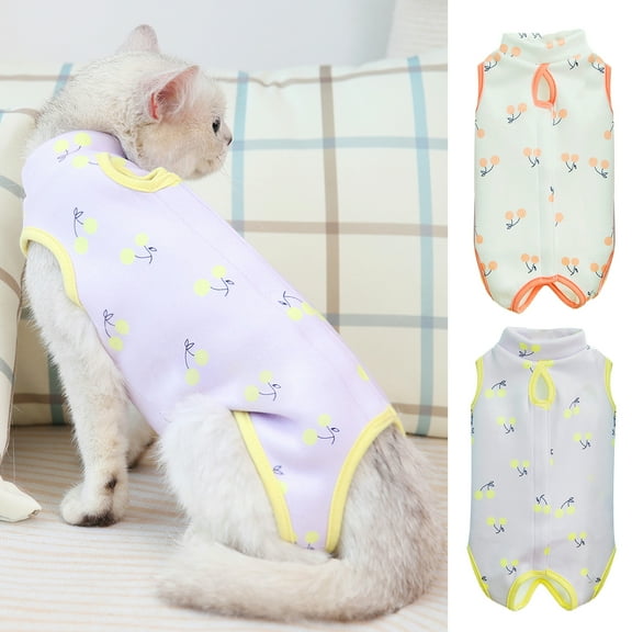 Shulemin Pet Surgery Recovery Suit Pattern Prevent Bite/Lick Milk Fiber Fabric Thicken Pet Dog Cat Neutering Suit for Home,Purple S
