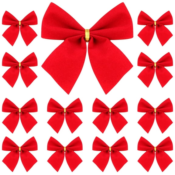 Shuliwen 12pcs Red Christmas Ribbon Bows Tree Toppers Xmas Ornaments