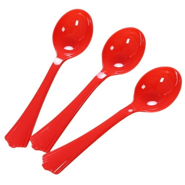 Shuliwen 20pcs Red Plastic Soup Spoons for Parties and Events
