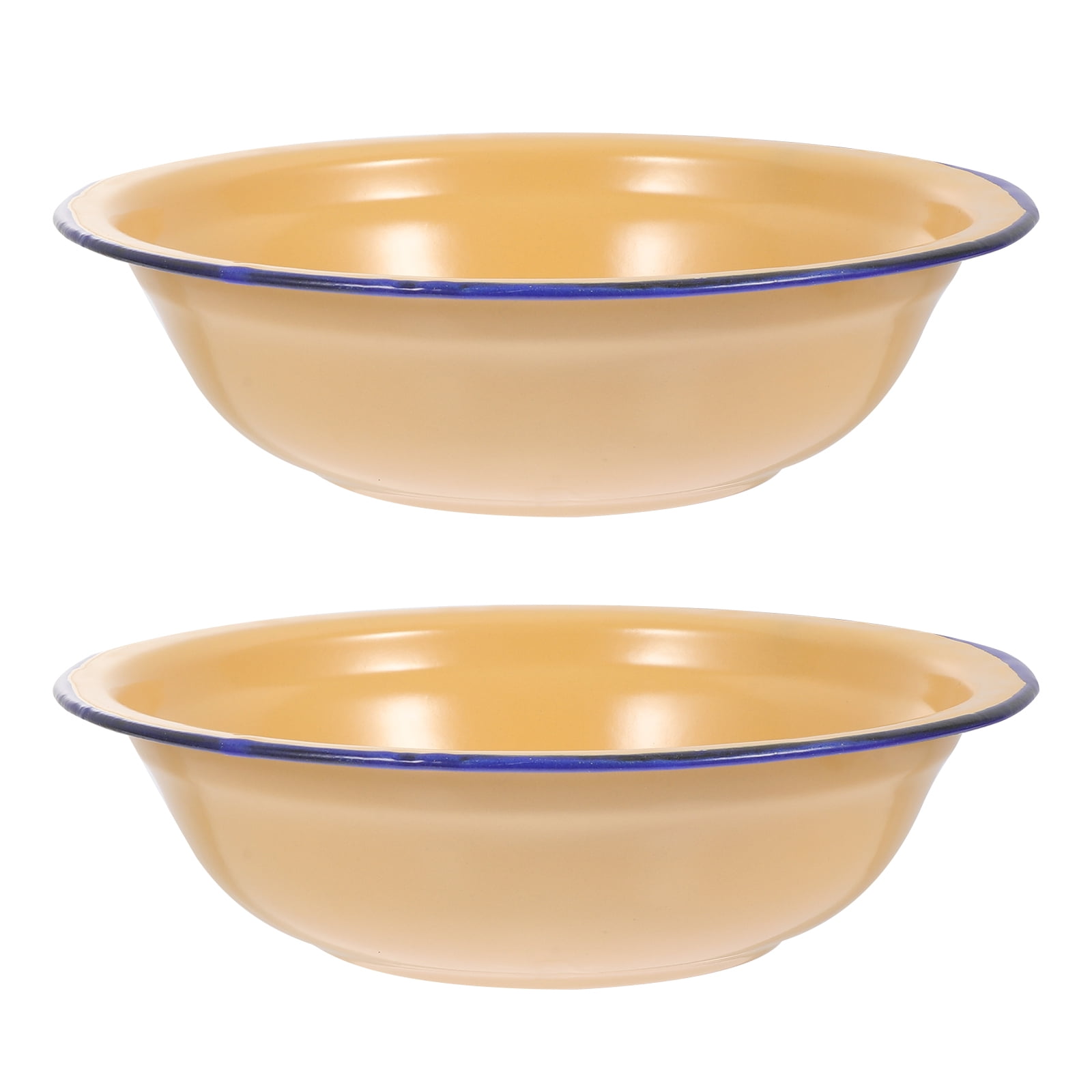 WASHWEPE Retro Dishes Enamel Basins 2Pack 11.8x7.9x3.9in Round Yellow for Housewarming present and Adults