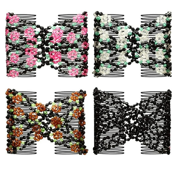 Shuliwen 4pcs Beads Hair Combs Stretchy Double Clips Hair Accessory