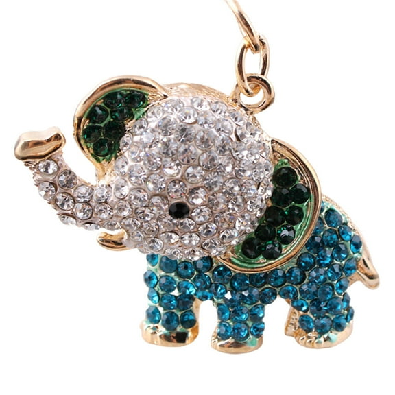WASHWEPE Elephant Style Key Chain Blue Rhinestone for Keychain Friends Relatives 1Set 2.0In 3.1In