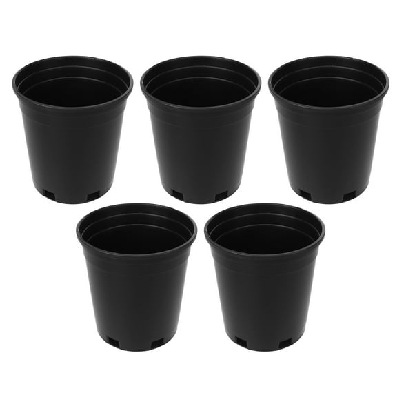 FRCOLOR 5 Pcs Round Bucket Thicken Plastic Flower Pots Tree Growing Bucket Garden Balcony Pot (Black, 1 Gallons Capacity)