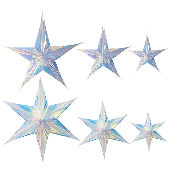 Shuliwen Glow Party Supplies 6Pcs Iridescent Stars Hanging Decor