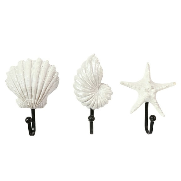 Shuliwen coat hooks 3pcs Sea Star Seashell Conch Hooks Decorative Wall Hooks for Hanging Clothes Towels Coats