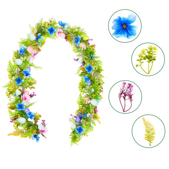 Shumdi Artificial Greenery Garland with Colorful Easter Eggs and Fern Leaves for Spring and Easter Decoration D