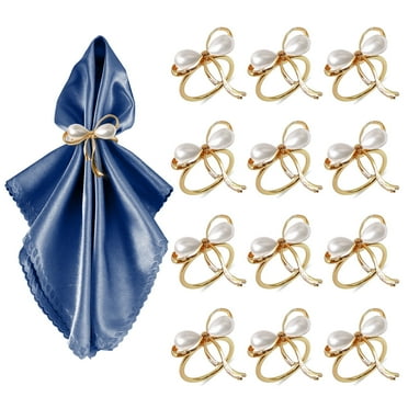 Shumics Gold Napkin Rings Set of 12, Pearl Napkin Rings Buckles for Table Decor, Daily Use, Christmas, Wedding, Dinner, Party, Banquet