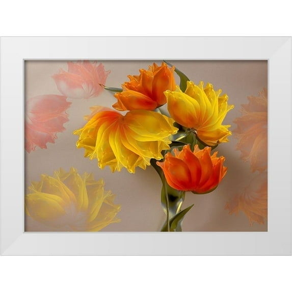 Shumilova, Ludmila 24x18 White Modern Wood Framed Museum Art Print Titled - Four Tulips