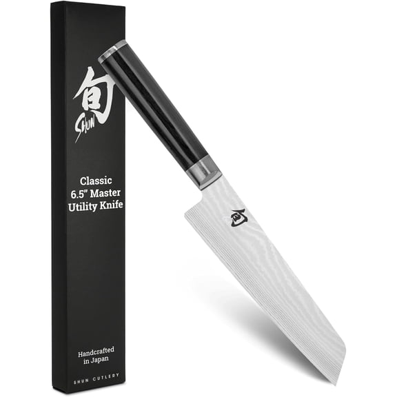 Shun Classic 6.5-Inch Master Utility Knife, VG-MAX Core with Damascus Stainless Steel Cladding, Pakkawood Handle
