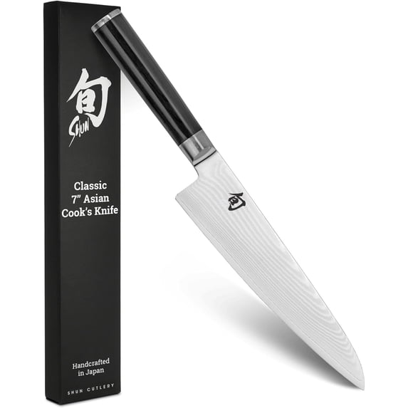 Shun Classic 7" Asian Cook’s Knife, VG-MAX Core with Damascus Stainless Steel Cladding, Pakkawood Handle, Gyuto-Style Kitchen Knife