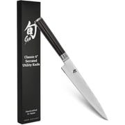 Shun Classic 6-Inch Serrated Utility Knife, VG-MAX Core with Damascus Stainless Steel Cladding, Pakkawood Handle