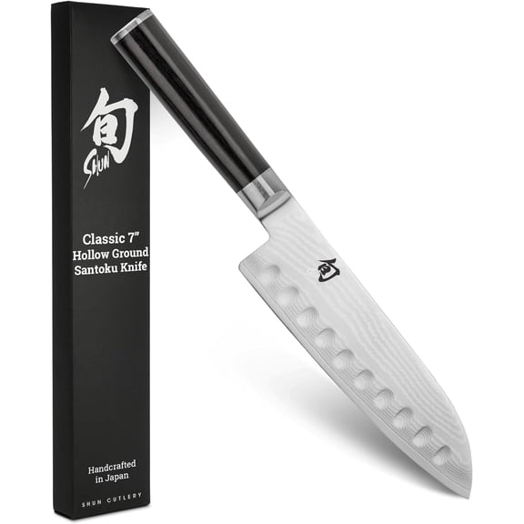 Shun Classic 7-Inch Hollow Ground Santoku Knife, VG-MAX Core with Damascus Stainless Steel Cladding, Pakkawood Handle