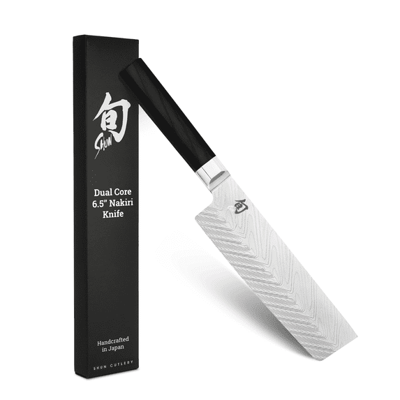 Shun Dual Core 6.5" Nakiri Knife, Handcrafted Japanese Vegetable Knife, VG10 and VG2 Damascus Steel Blade, Pakkawood Handle, Japanese Slicing Tool For Professional and Home Chefs