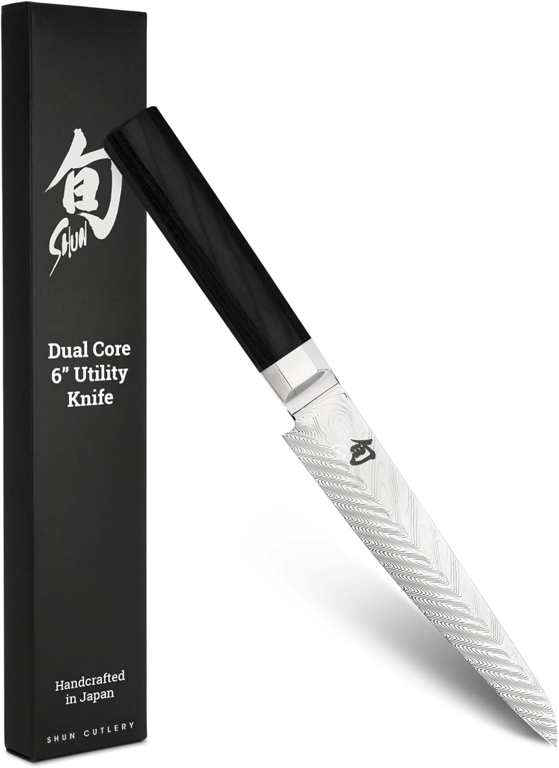 Shun Dual Core 6" Utility/Butchery Knife, Handcrafted Japanese Kitchen Knife, VG10 and VG2 Damascus Steel Blade, Pakkawood Handle, Precision and Sharpness for Professional and Home Chefs