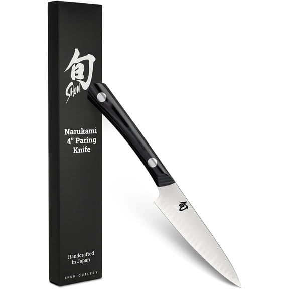 Shun Narukami 4" Paring Knife, Handcrafted Japanese Vegetable & Fruit Knife, Blue II Carbon Steel Core and San Mai Stainless Steel Cladding, Micarta Handle, Small Kitchen Tool