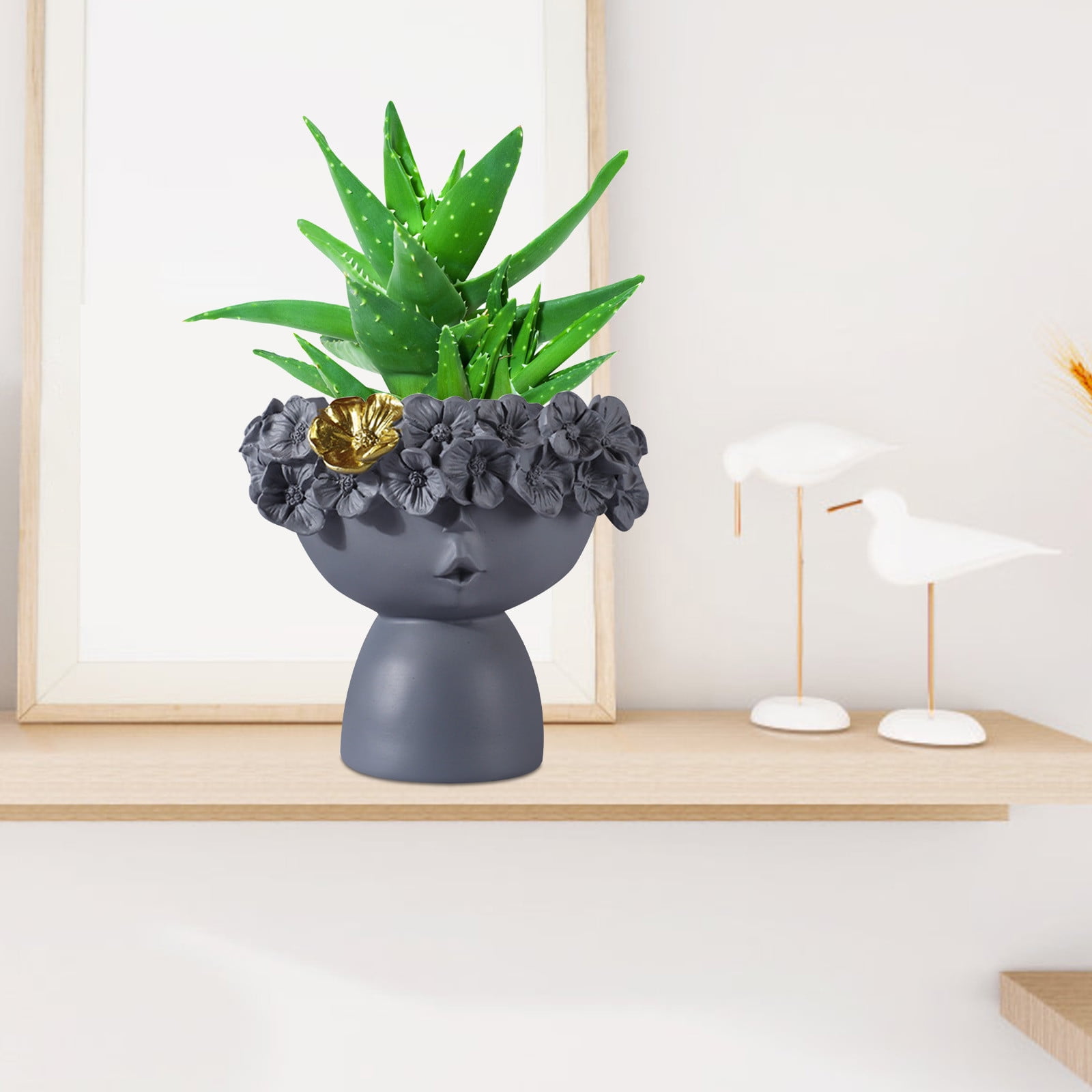 ShunRuiPi Cute Flower Wreath Girl Vases Crown Doll Head Container