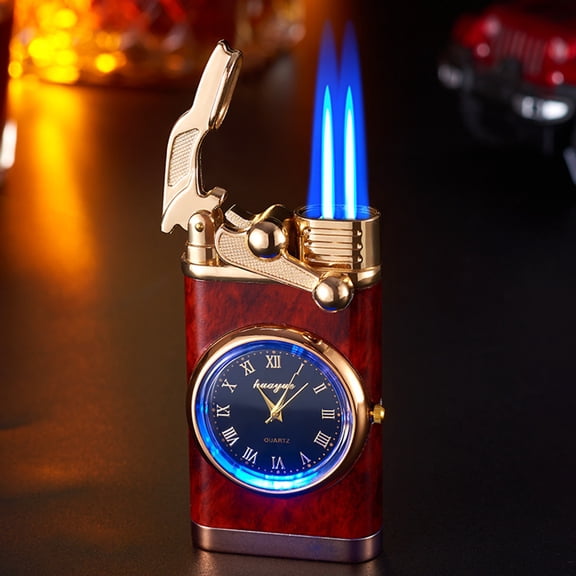 ShunRuiPi Black and Friday Double Fire Switching Lighter with Quartz Watch Metal Inflatable Windproof Blue Flame Lighter Fashion Gift, Lighters Bulk, Candle Lighter, Lighters