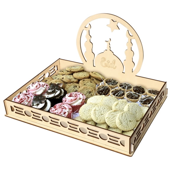 ShunRuiPi Wooden Artistic Eid Mubarak Party Serving Tableware Tray Display Wood Decoration, Bookshelf Accessories, Graduation Decorations Under