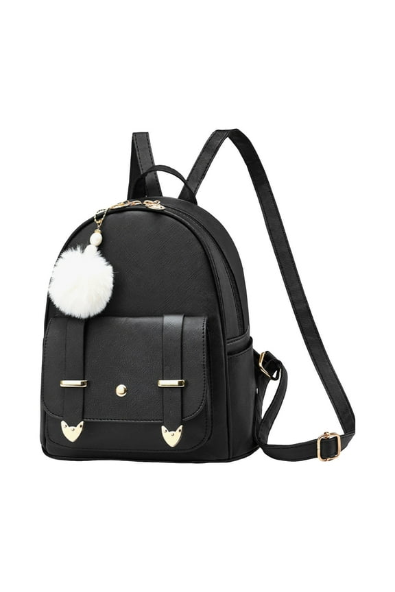 Mini Backpack for Women PU Leather Fashion Purses Pompom Travel Daypacks Shoulder Bags