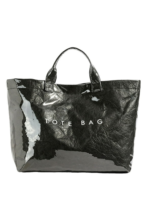 Women's Large PVC Tote Bag Letters Print Handbags Paper Shoulder Bag Clear Shopping Hobo Bag