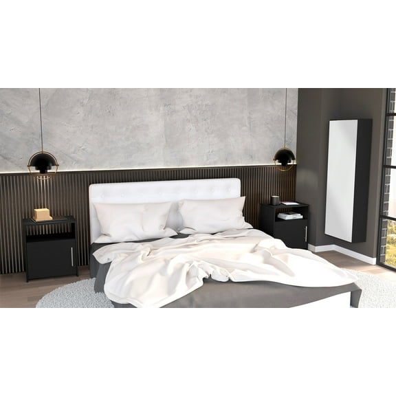 Shunda K 3 Piece Bedroom Set, Baltimore Shoe Rack + 2 Omaha Nightstands, Black