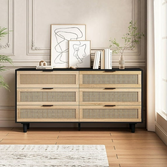 Shunda K 59.06" 6-Drawers Rattan Storage Cabinet