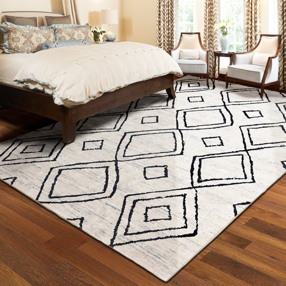 Shunda K Moroccan 4x6 Rugs for Living Room, Large Washable Area Rug Ultra-Thin Soft Carpet, Oriental Trellis Bedroom Rug Distressed Non Shedding Throw Rug for Living Dining Room Office (4x6ft, 04)