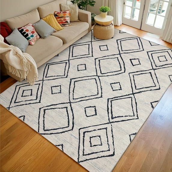 Shunda K Moroccan 5x8 Rugs for Living Room, Large Washable Area Rug Ultra-Thin Soft Carpet, Oriental Trellis Bedroom Rug Distressed Non Shedding Throw Rug for Living Dining Room Office (5x8ft, 04)