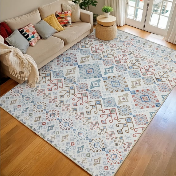 Shunda K Moroccan 8x10 Rugs for Living Room, Large Washable Area Rug Ultra-Thin Soft Carpet, Oriental Trellis Bedroom Rug Distressed Non Shedding Throw Rug for Living Dining Room Office (8x10ft, 05)