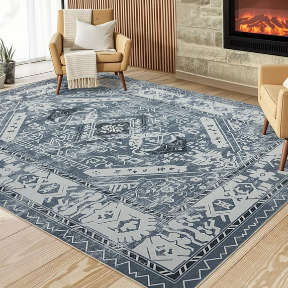 Shunda K Moroccan 8x10 Rugs for Living Room, Large Washable Area Rug Ultra-Thin Soft Carpet, Oriental Trellis Bedroom Rug Distressed Non Shedding Throw Rug for Living Dining Room Office (8x10ft, 10)