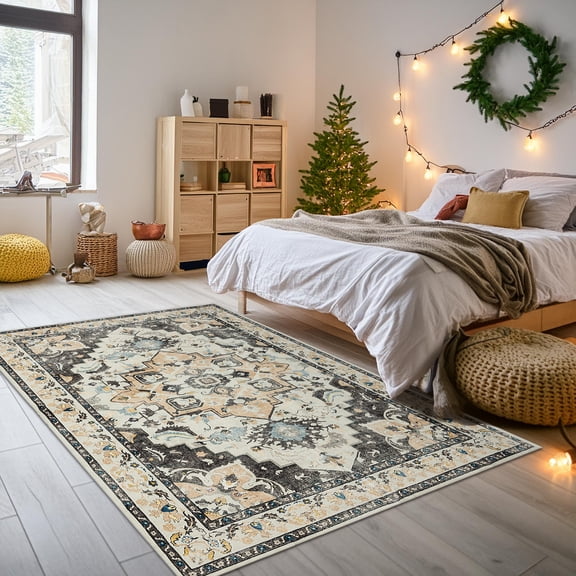 Shunda K Moroccan Machine Washable Rug - Stylish, Soft, and Non-Slip Area Rug for Living Room, Bedroom, and Dining Room, 4x6, 02