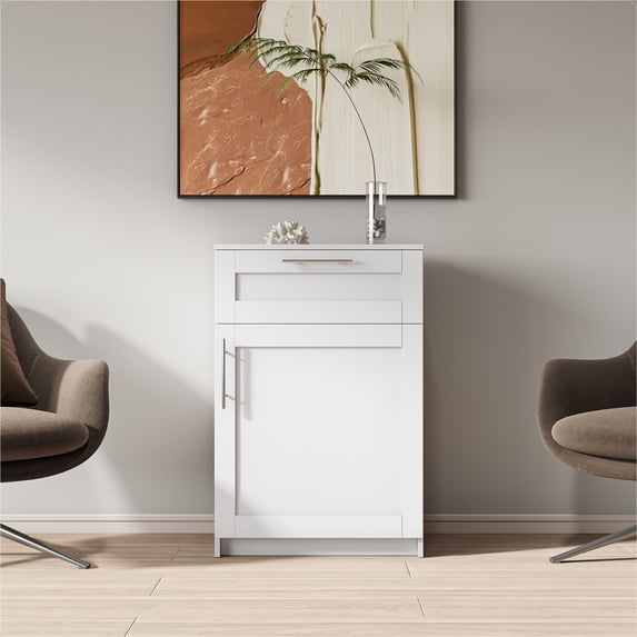 Shunda K Stackable Storage Cabinet,23.62" W x 15.75" D x35.43" H, White