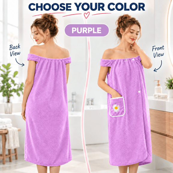 ShundaCat Women's Bath Towel Wrap with Pocket, Soft and Absorbent for Shower and Bath, Coral Fleece, 35.43 x 51.18 in