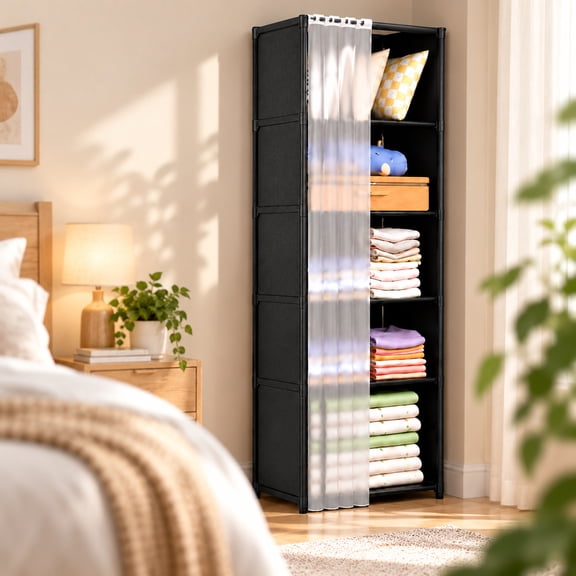 Shundamao 6-Tier Narrow Gap Storage Cabinet with Dustproof Curtain, Black