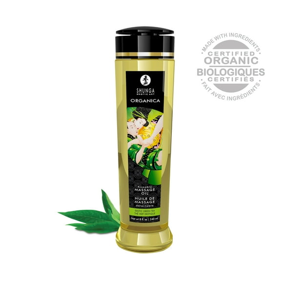 Shunga Organic Kissable Massage Oil - 8.5 oz Exotic Green Tea