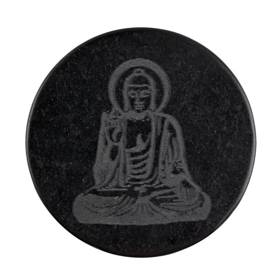 Shungite Buddha Engraved Round Cellphone Tile Decorations Black Tile for Mobile Phones 1.25 Approx. Ct 35 Birthday Christmas Gifts