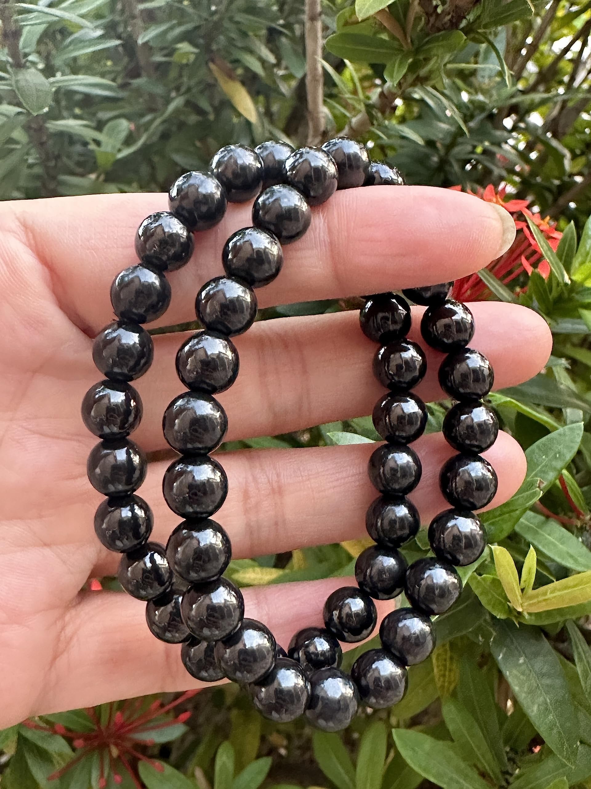 Shungite Crystal Bead Bracelet 8mm, Genuine Shungite Stretch Gemstone ...