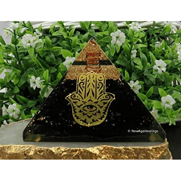 Shungite Crystal Orgone Pyramid, Organite Pyramid Hamsa