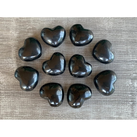 Shungite Gemstone Hearts, Polished Shungite Puffy Hearts, Shungite Palm Stone, Shungite Heart (5 Hearts)