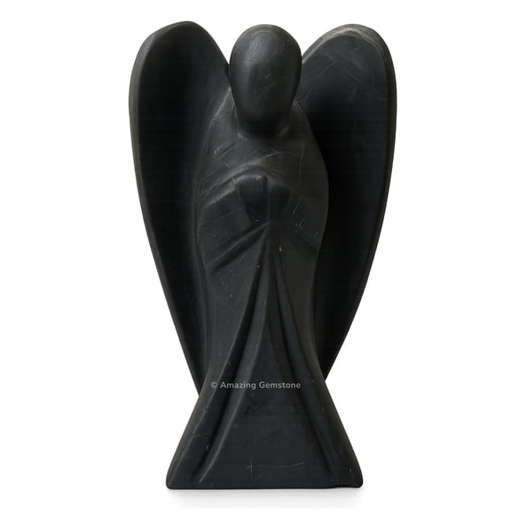 Shungite Guardian Angel, Carved Angel Figurine - 4 inch