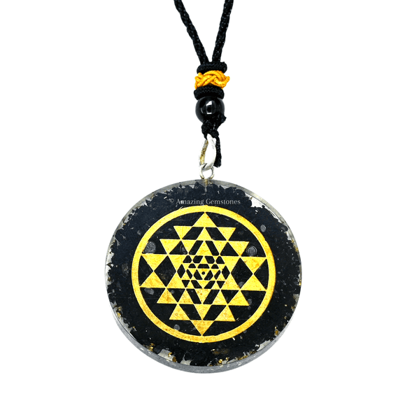 Shungite Organite Necklace Round, Sri Yantra