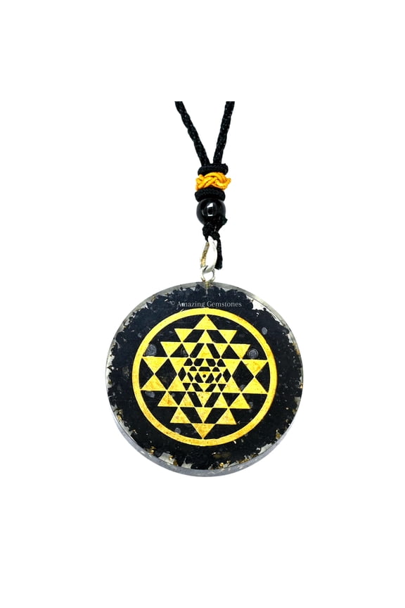 Shungite Orgone Pendant (Sri Yantra, Round)