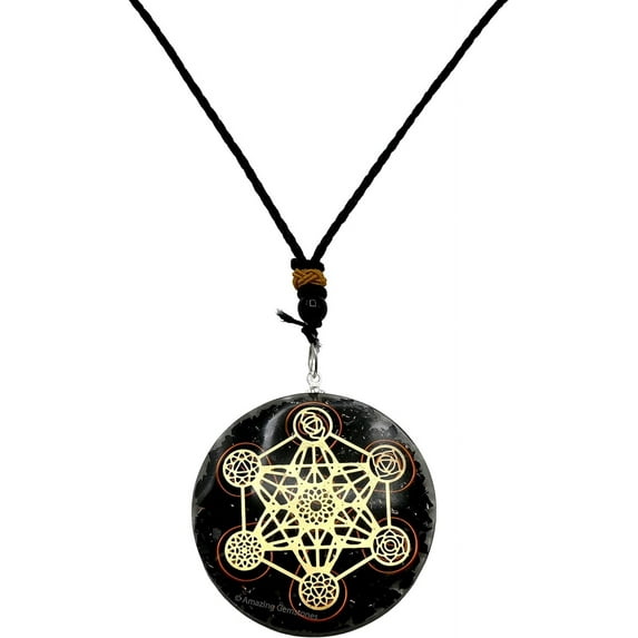 Shungite Orgonite Chakra Metatron Cube Pendant Necklace for Men Women