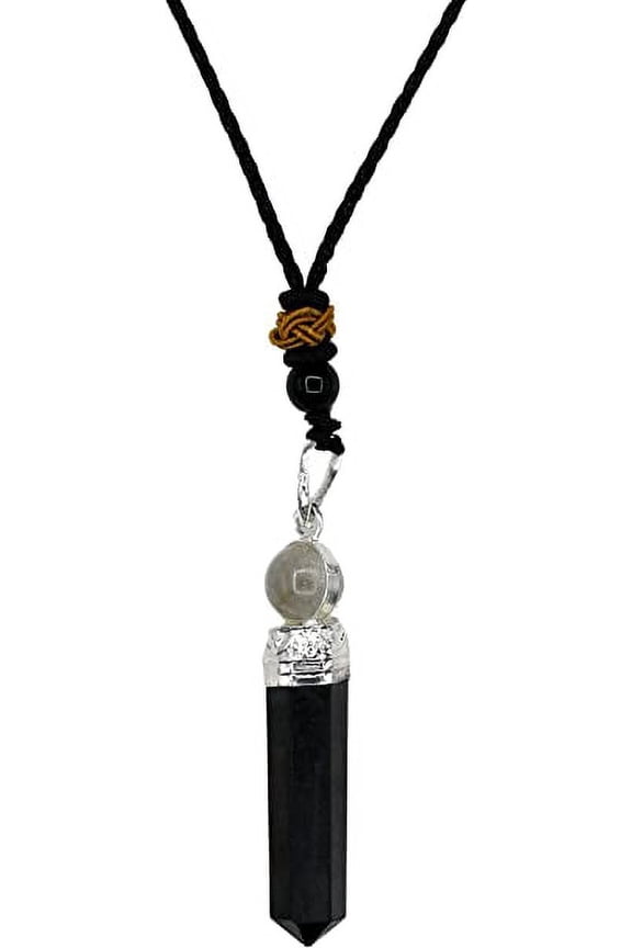 Shungite Pencil Point Necklace With Quartz Ball