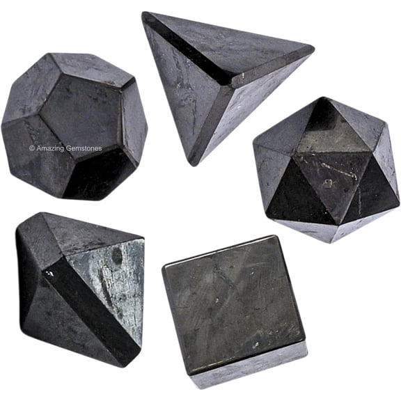 Shungite Platonic Solids Set  Sacred Geometry Crystal Shapes for Meditation, Chakra Balance & Spiritual Dcor (Set of 5)