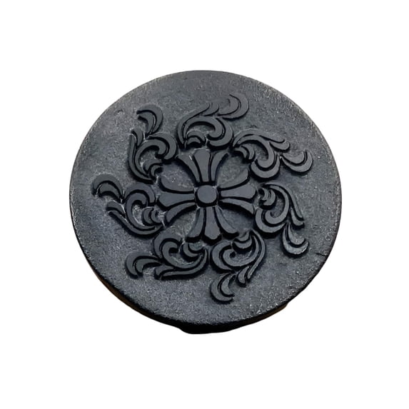 Shungite Sub-Graphite Sticker Antique Antique Engraved Pattern Round Tablet, Computer Decorative Sticker - Polished with Carbon Fullerene