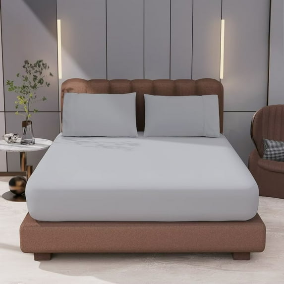 Shunjie.Home 1 Fitted Sheet Only Queen Size 100% Egyptian Cotton, 400 Thread Count, 16" Deep Pocket, Gray