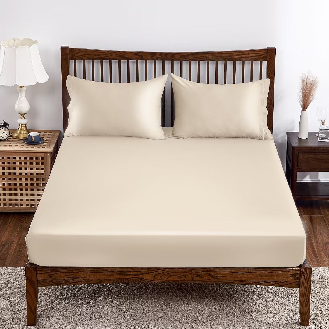 Shunjie.Home Lenzuolo Piano Per Letto King Size – 400 TC, 100% Cotone Egiziano, Antimacchia E Non Sbiadisce, Avorio, 284.5x259.1 Cm