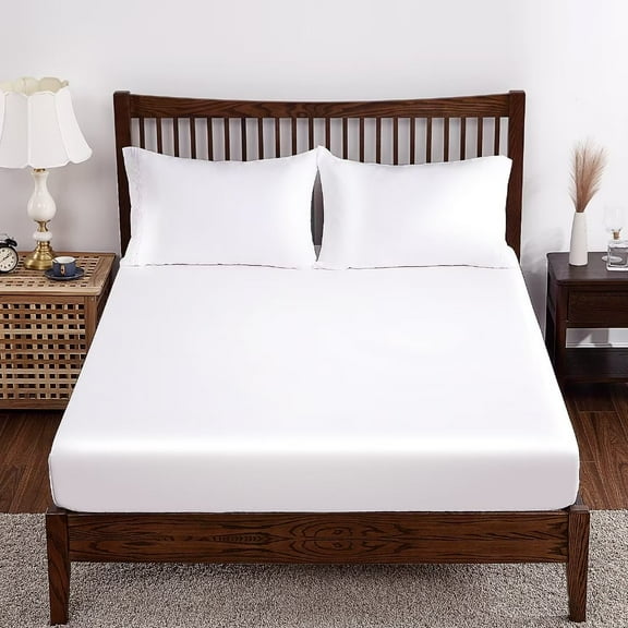 Shunjie.Home 100% Bamboo Fitted Sheet Only King Size, 400 Thread Count, 16" Deep, Super Soft, White